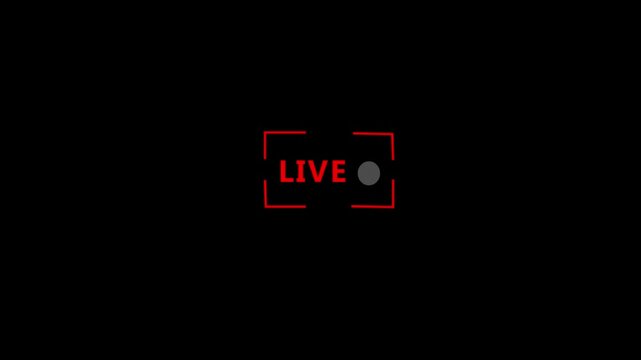 live button Animation on transparent background, Simple live streaming icon animation, live streaming and broadcast icon with alpha channel in 4k.