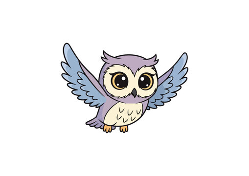 Cartoon owl illustration flying against black background