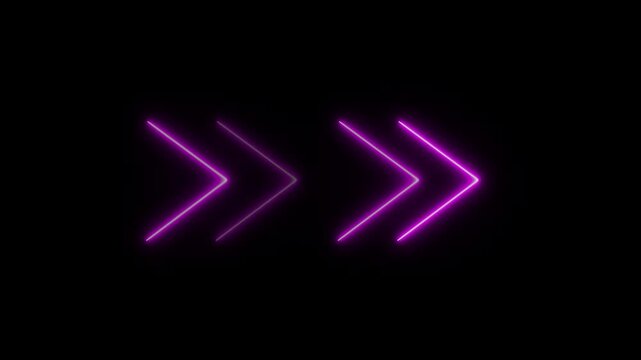 4K Animated glow neon arrow direction sign on black background video animation 4K.