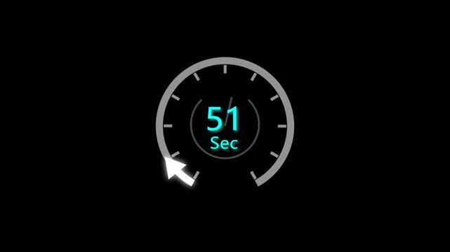 54 Sec clock icon animation. 54 to 0 Second countdown animation on black background and creating a stunning 4k animation.