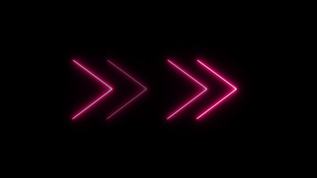 4K Animated glow neon arrow direction sign on black background video animation 4K.