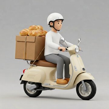 Delivery Person Riding Scooter with Bread Box
