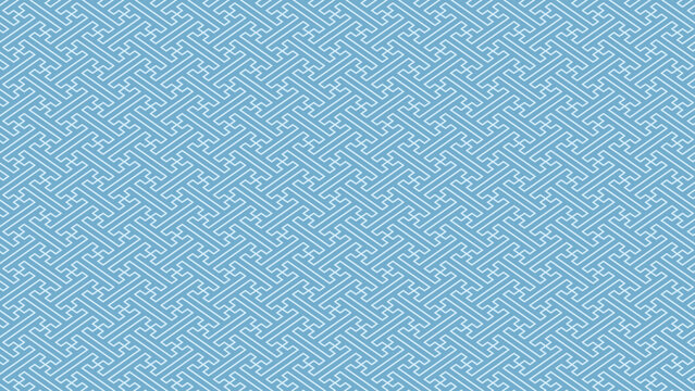 水色のシンプルな紗綾形のパターン　卍繋ぎ　縁起の良い和柄　和風の背景装飾イラスト　日本の伝統文様