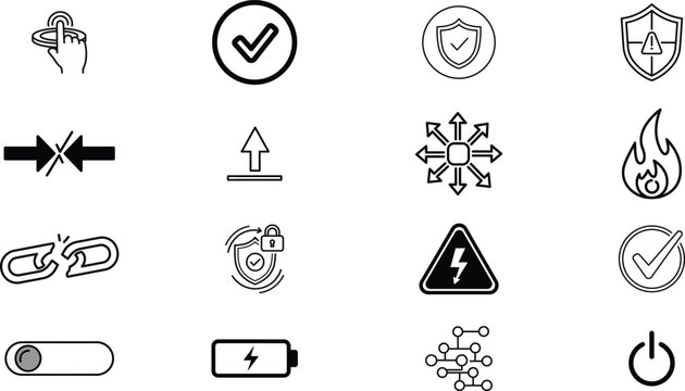 Collection of black silhouette icons representing various symbols and concepts