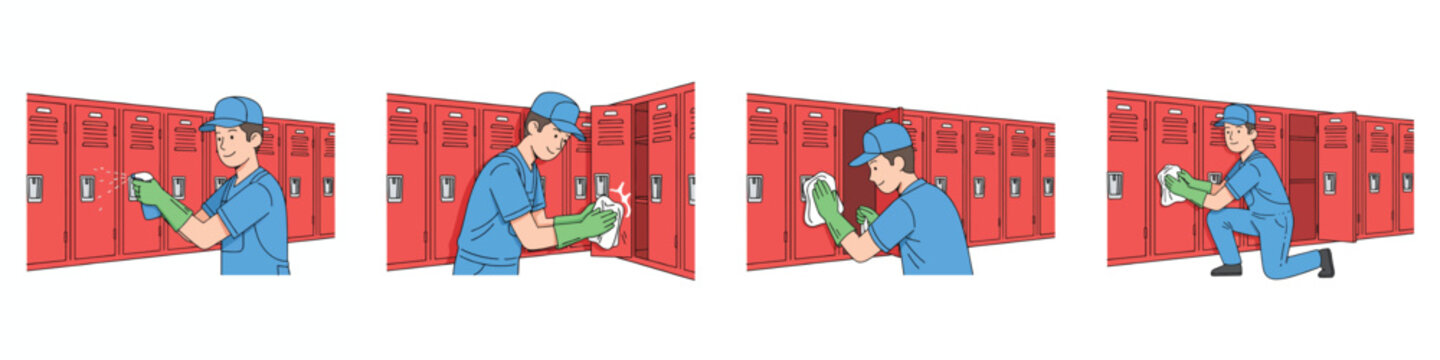 picture of school janitor cleaning lockers