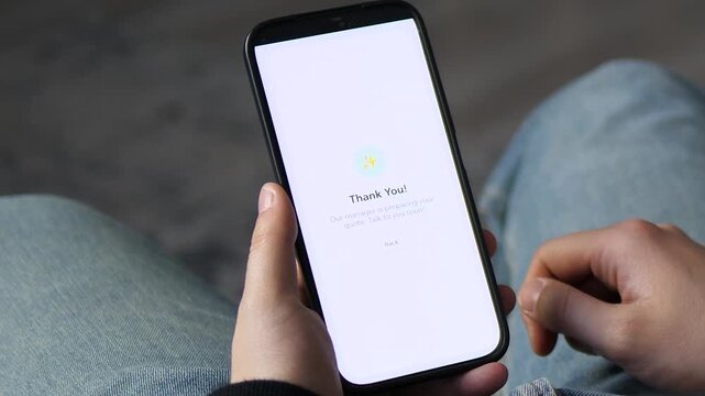 Close-up of a user booking eco-friendly cleaning via a mobile app. Sequence shows selecting carpet and sofa services and receiving a Thank You confirmation. Ideal for home service startups, app UX