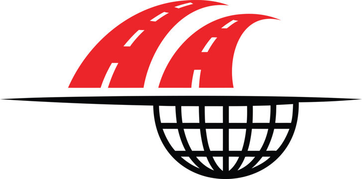 Red road curving around a globe on white background