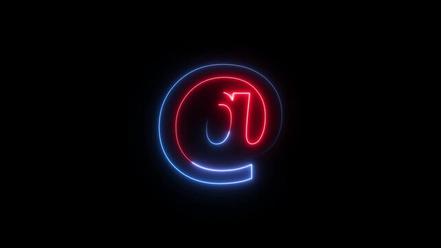 Glowing neon At Symbol Icon Animation, Email and Internet Concept.