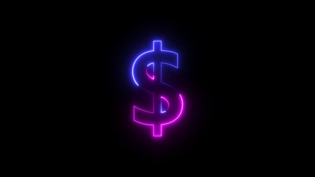 Glowing neon dollar sign animation on black background.