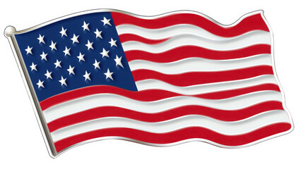 Fototapeta premium Waving United States of America Flag Lapel Pin Style Isolated on White Background