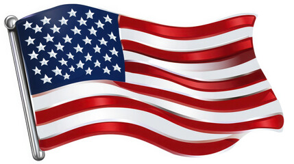 Obraz premium Waving United States of America Flag on Metallic Silver Flagpole Isolated on White Background