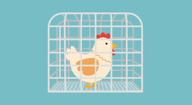 Cartoon chicken in a cage.