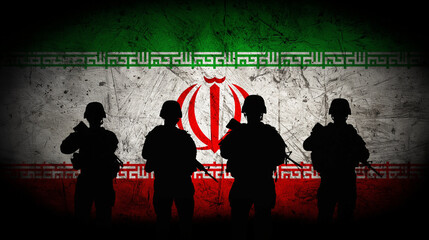 Obraz premium Military forces stand tall against the backdrop of Iranian national pride