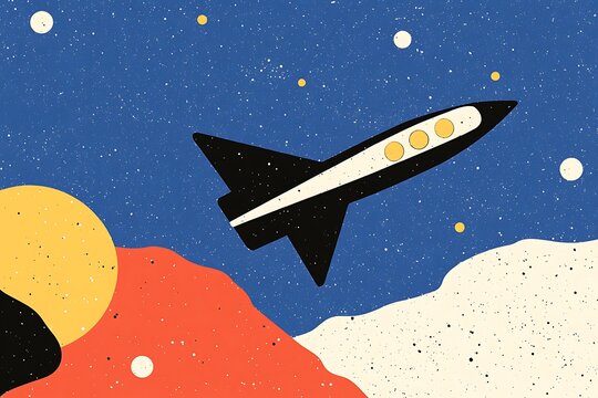 Rocket launching into starry night sky