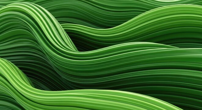 Flowing green organic strands creating wavy rhythmic patterns that represent natural energy and fluid movement through soft textures in a layered configuration suggesting environmental growth