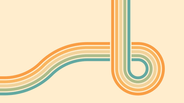 Abstract background of rainbow groovy Wavy Line design in 1970s Hippie Retro style. Vector pattern ready to use for cloth, textile, wrap and other.