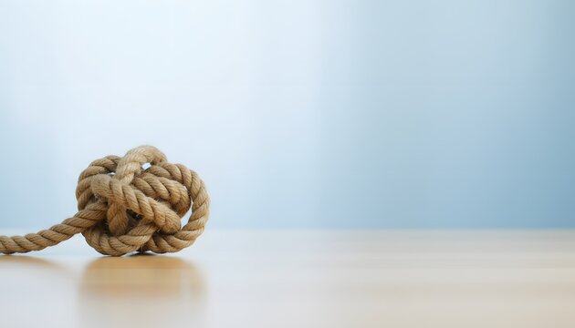 Tight rope knot representing debt trap financial entanglement and difficulty escaping economic burden