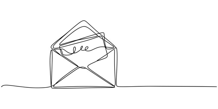 Open envelope with letter on continuous line background. no editable strokes