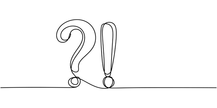 Question and exclamation mark continuous one line drawing, One continuous line question mark and exclamation mark doodle illustration vector, Continuous line drawing question mark and exclamation mark