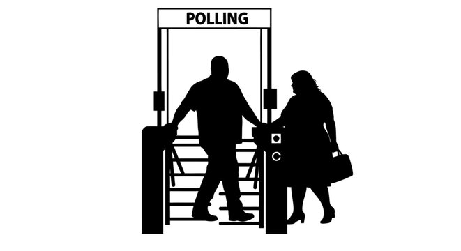 Silhouette of Voters Entering Polling Place for Election Day.