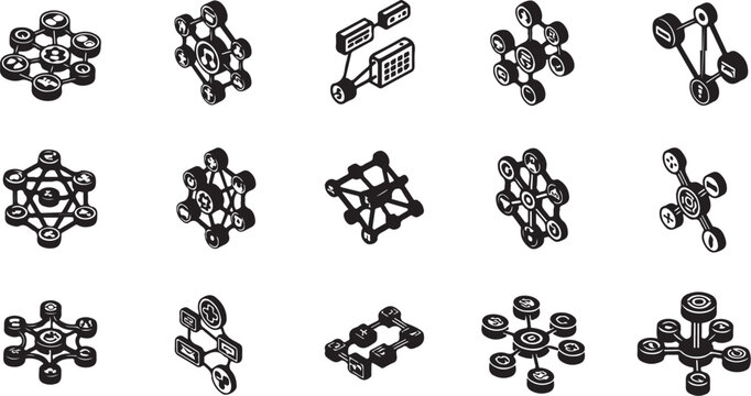Molecular structures and chemical bonds illustration set