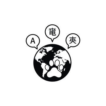 Speech bubbles globe with dragon and flag icons isolated on white background