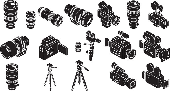 Collection of various camera equipment and accessories