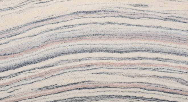 Natural sandstone texture with wavy sedimentary layers, beige and grey rock strata background, organic geological mineral surface for architectural design