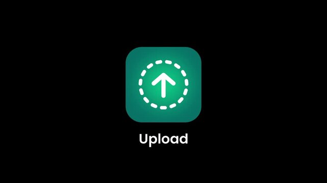 Upload icon featuring a teal green rounded square background with a white upward arrow inside a circle, representing file or content uploading functionality