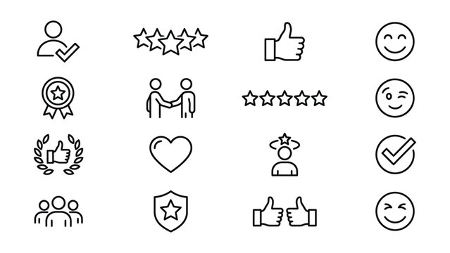 Customer feedback and satisfaction icons set vector illustration with feedback customer satisfaction illustration graphics elements collection checkmark verified agreement handshake