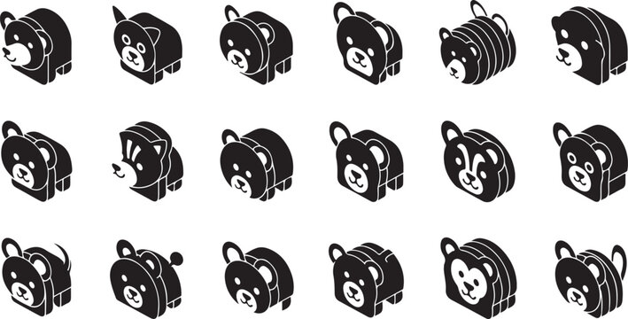 Panda bear faces in various black and white