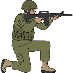 Obraz premium Soldier Kneeling with Rifle Illustration