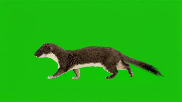 Weasel walking isolated on a solid green background for vfx projects video