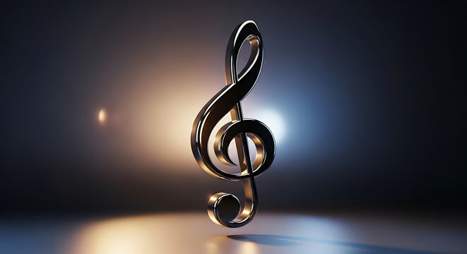 A shiny metallic treble clef symbol isolated.