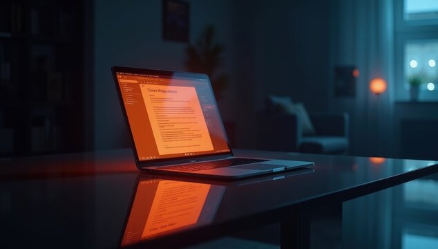 Laptop sobre un escritorio mostrando un documento de texto en la pantalla