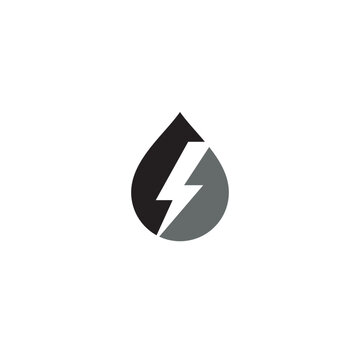 Water Drop and Electricity or Lightning logo or icon design