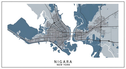 Fototapeta premium Niagara Falls urban street map, detailed city plan with waterways and distinct city sectors, abstract vector cartography