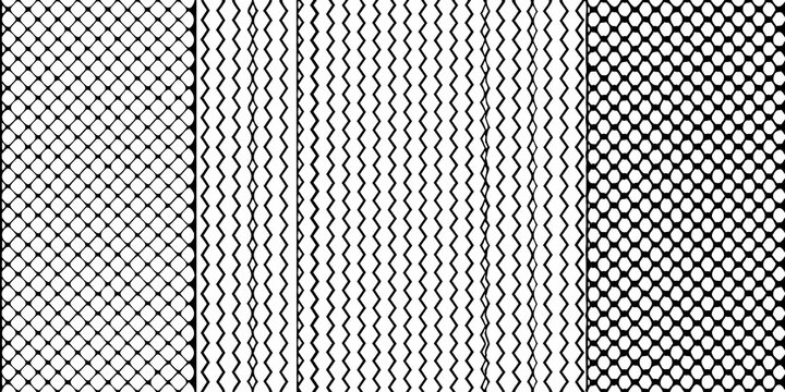 Abstract black and white pattern featuring varied netting and wave designs