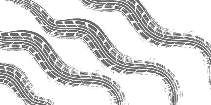 Black tire marks on road, Black rubber tire marks and tread marks, Tire trace track wheels texture and background, Auto tire tread grunge. Eps10