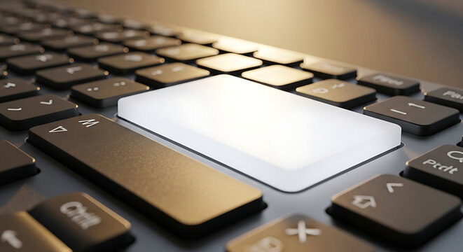 Close-up view of a modern computer keyboard with a blank glowing spacebar, suggesting technology and input, ideal for digital concepts