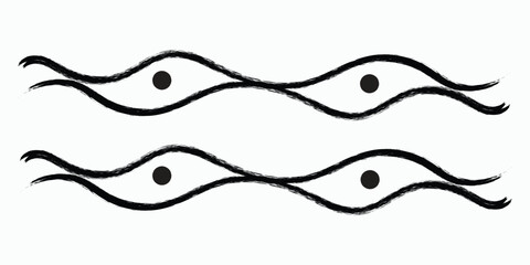 Obraz premium Stylized black and white illustration of wavy lines with eye motifs