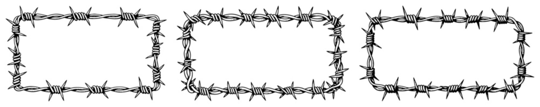 Barbed wire rectangular frames set in detailed sketch style