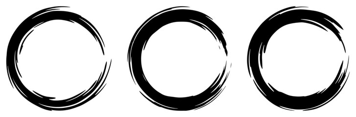 Obraz premium Zen enso circles with textured ink brush strokes in minimalist calligraphy style