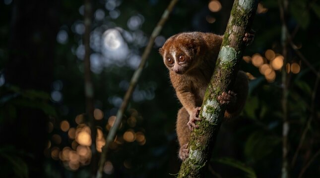  Sri Lankan red slender loris clinging to a tree branch
