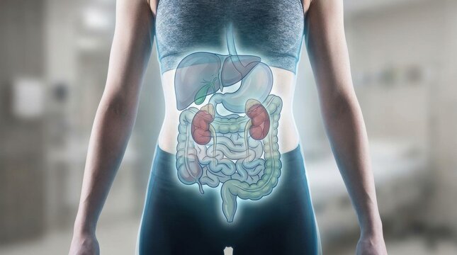 Anatomical illustration of the human digestive and urinary systems
