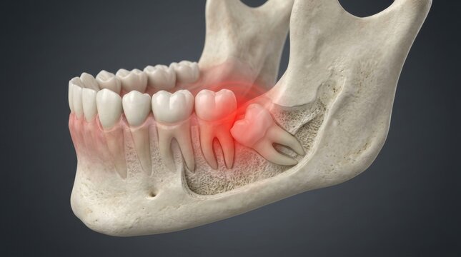 Wisdom tooth impaction causing pain and discomfort in the jawbone