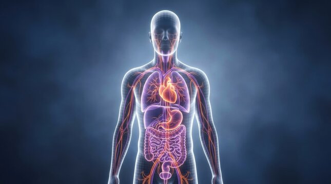Anatomical illustration of the human circulatory and digestive systems
