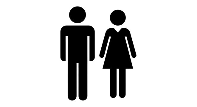 Black silhouette of a man and woman standing side by side on white background