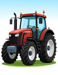 Obraz premium Red tractor on green grass field.