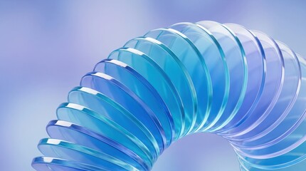 Obraz premium Abstract blue glass spiral form with translucent layers creating a dynamic curving motion against a soft gradient background for modern artistic concept design